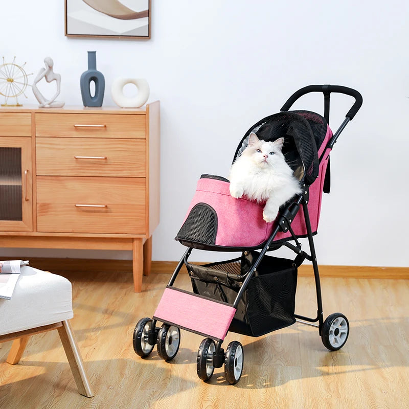 Stable Pet Dog Carrier Stroller for Kitten Buggy Outdoor Puppy Cat Baby Cart 2 Colors Light Foldable Large Space Jogger Stroller