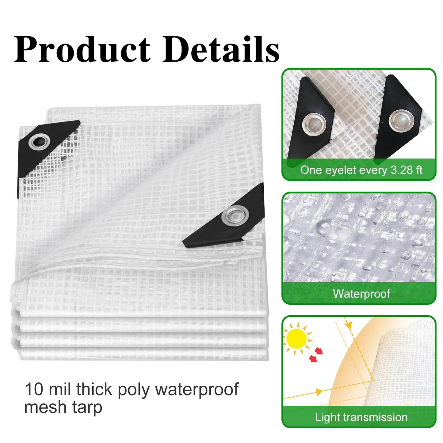 9.35 ft. x 20 ft. Clear White Mesh Tarp Heavy Duty Waterproof