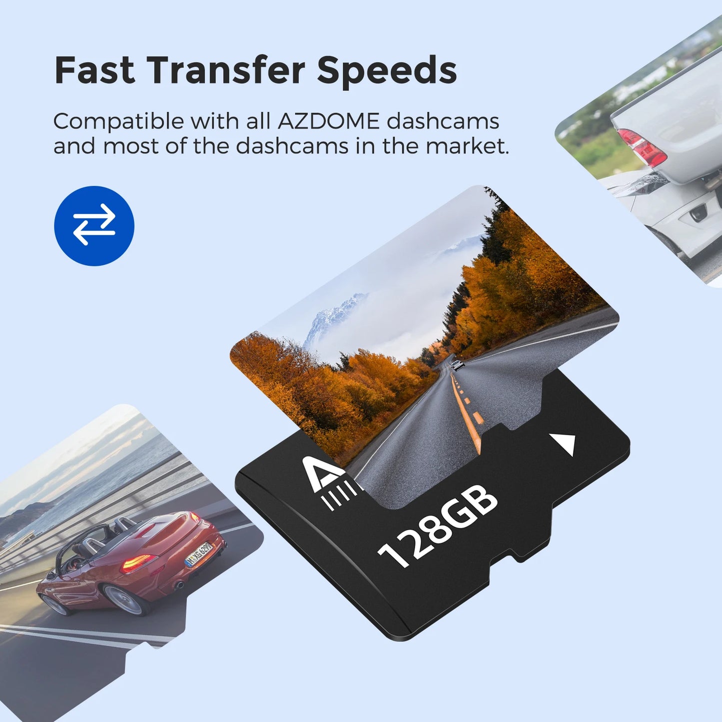 AZDOME 128GB TF Card For AZDOME Dash Cam Car Camera Car DVR Adapters Class 10 U3