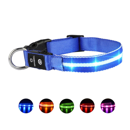 MASBRILL USB Rechargeable Pet Dog LED Glowing Collar Luminous Flashing Necklace Collar Outdoor Walking Night Safety