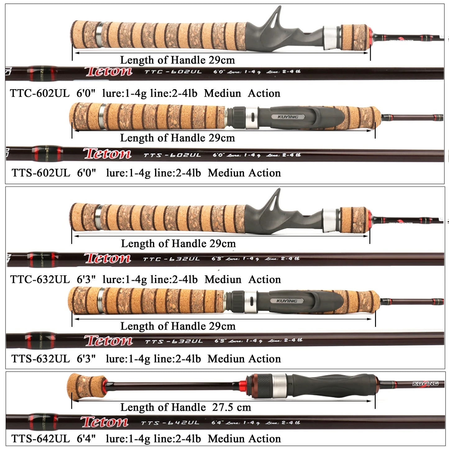 KUYING Teton UL Ultra-light Soft Fishing Rod 1.8m 1.9m 1.92m Lure Carbon Casting Spinning Cane Pole Medium Action