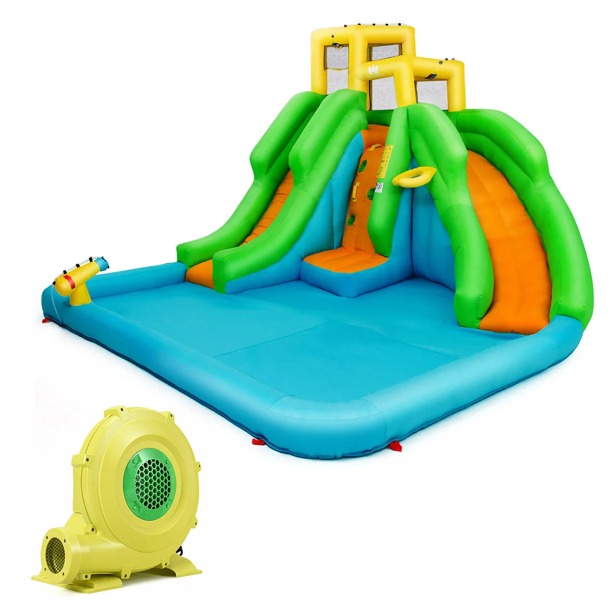 Kids Inflatable Water Park Bounce House 2 Slide w/Climbing Wall