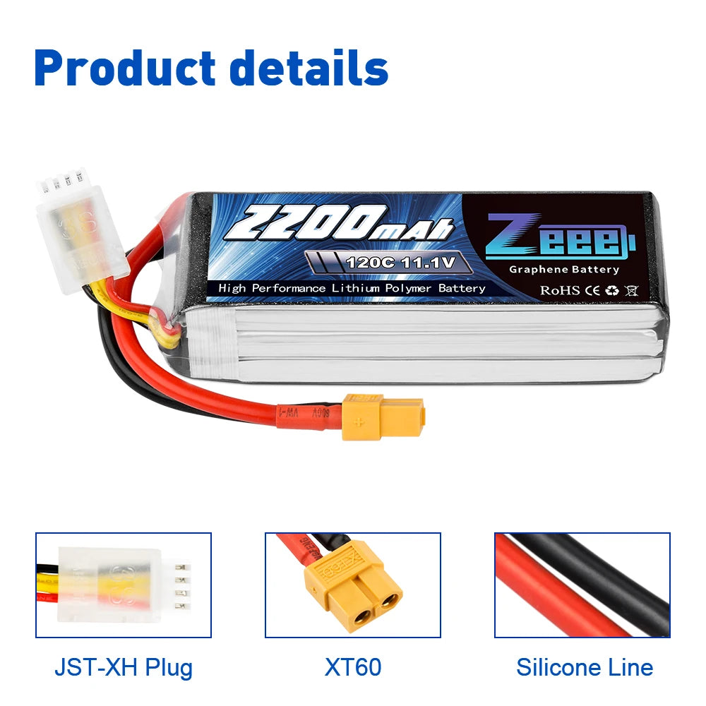 2pcs Zeee 3S 2200mAh Lipo Battery 11.1V 120C with XT60 Plug For FPV Drone Airplane RC Car Truck Graphene Boat RC Model Parts