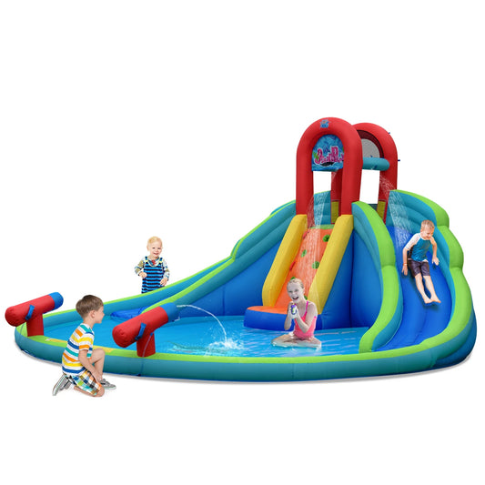 Inflatable Bounce House Kids Water Splash Pool Dual Slides