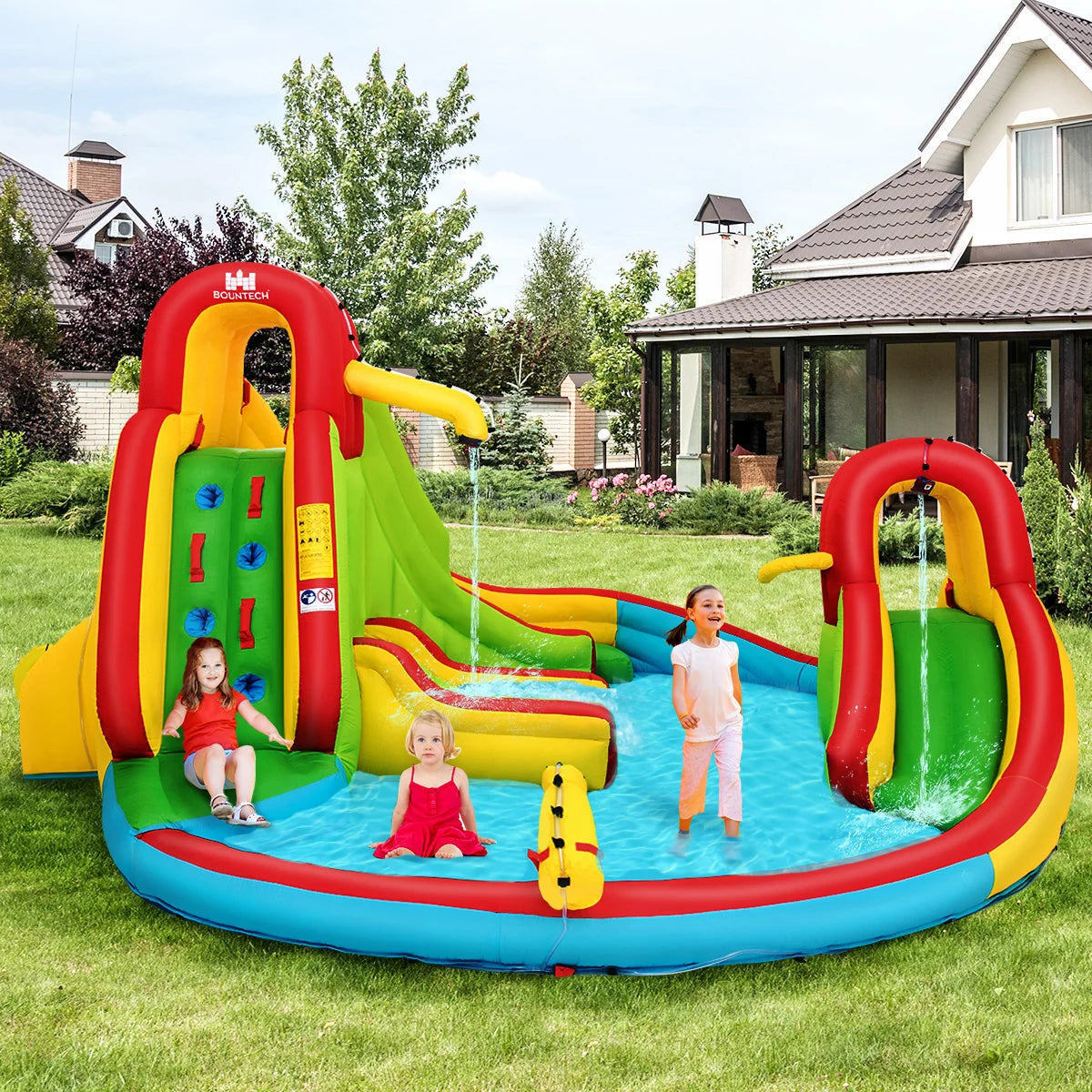 Kids Inflatable Water Slide Bounce Park Splash Pool w/Water Cannon