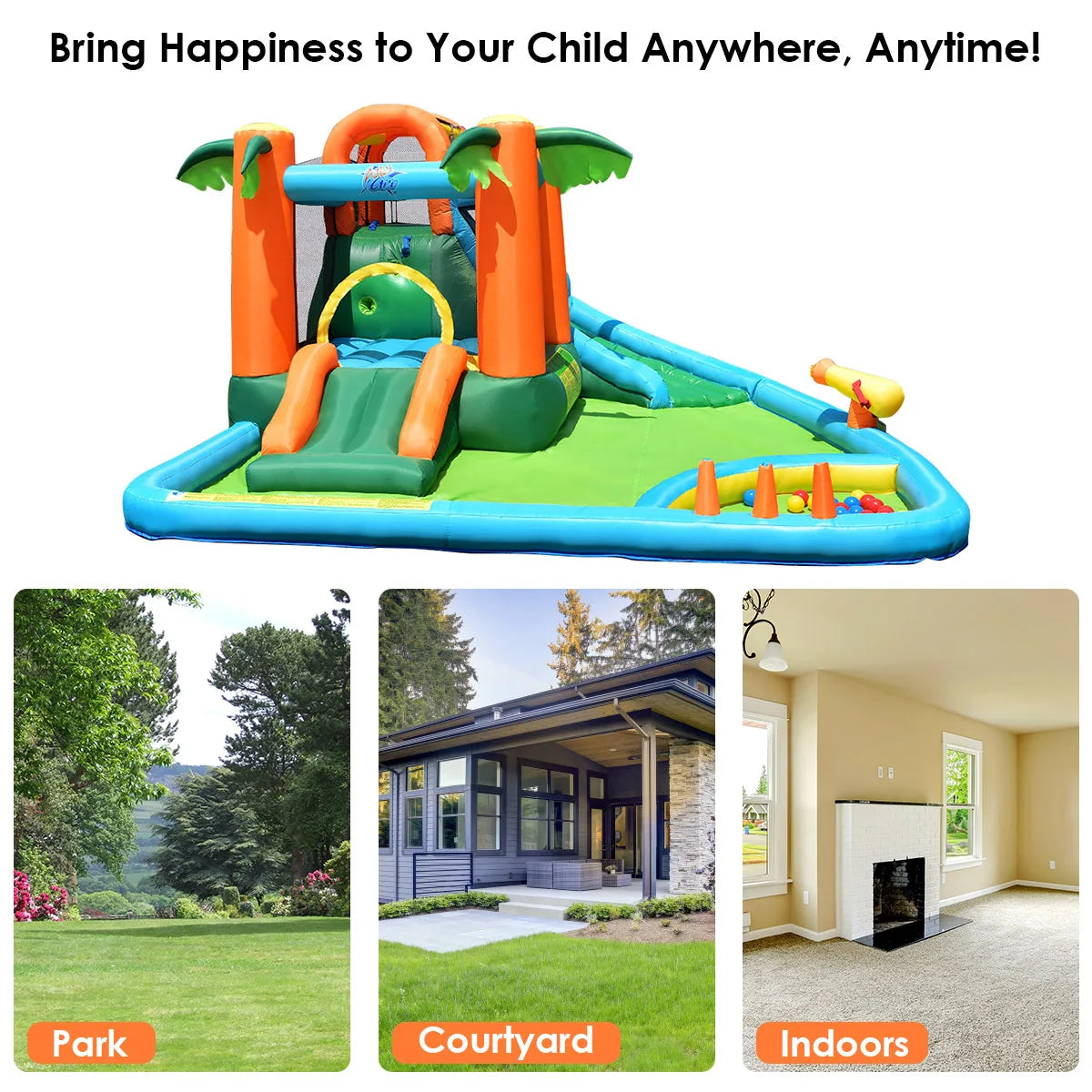 Inflatable Bounce House Kids Water Pool Dual Slide