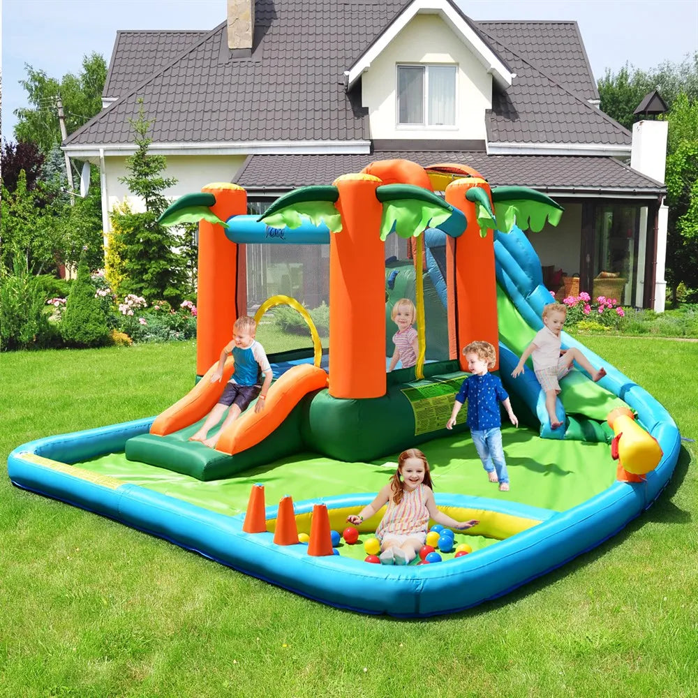 Inflatable Bounce House Kids Water Pool Dual Slide