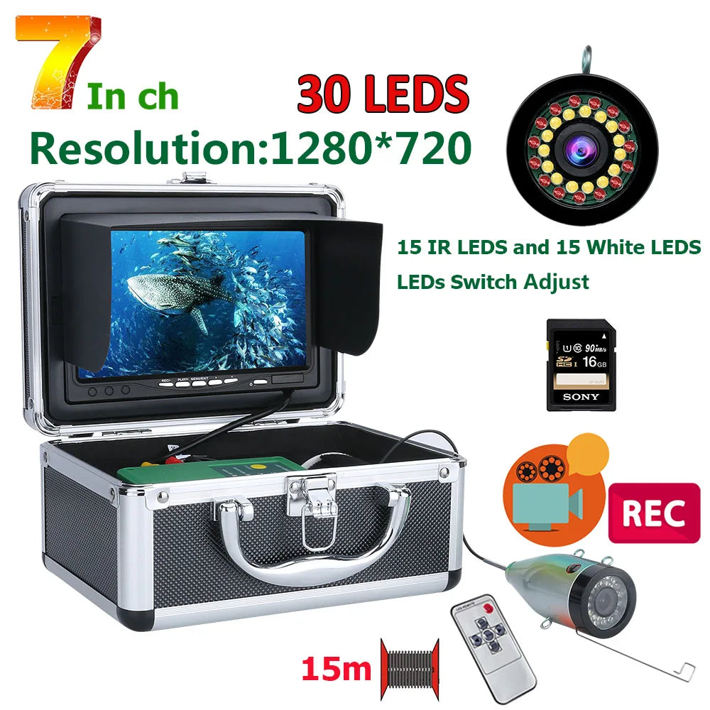 16GB DVR Fish Finder Underwater Fishing Camera HD Screen 15pcs White LEDs+15pcs Infrared Lamp 1080P Camera For Ice/Sea Fishing