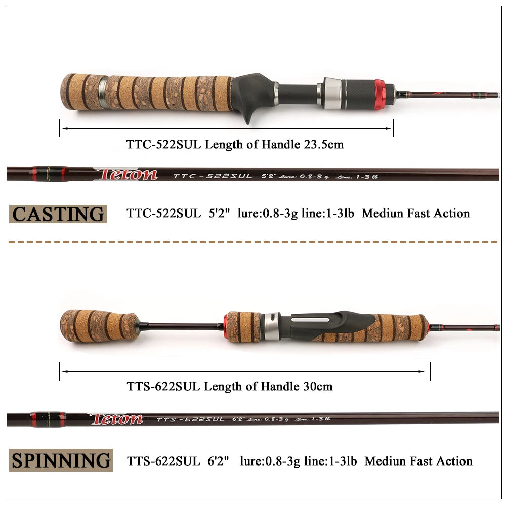 KUYING Teton SUL Super Ultralight 1.56m 5'2" Casting 1.86m 6'2" Spinning Soft Carbon Fishing Rod