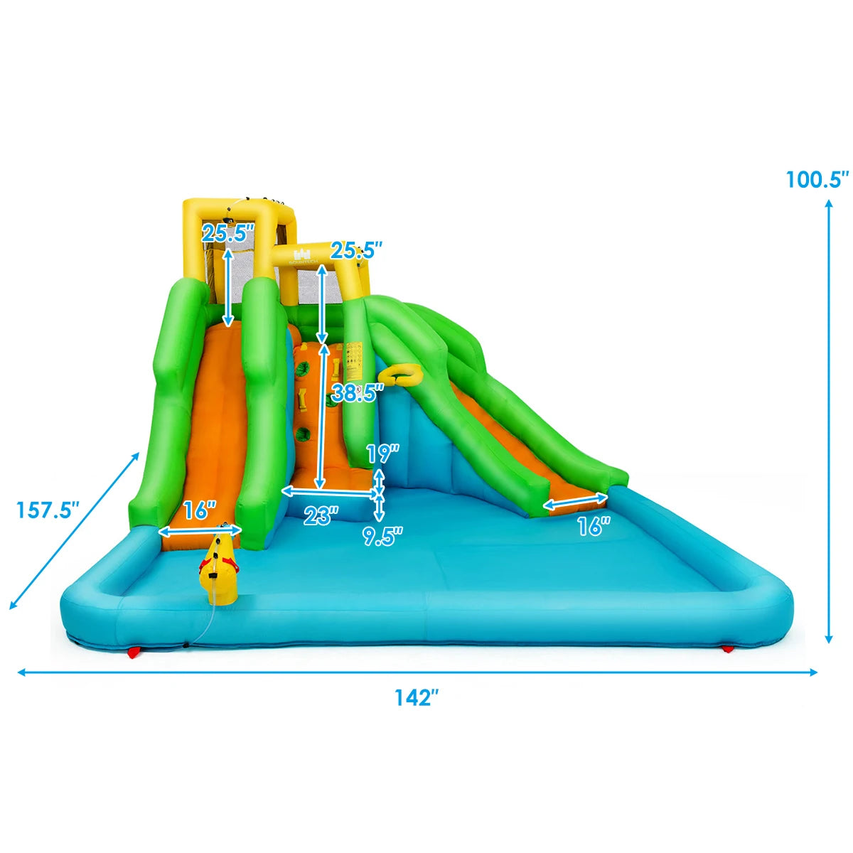 Kids Inflatable Water Park Bounce House 2 Slide w/Climbing Wall