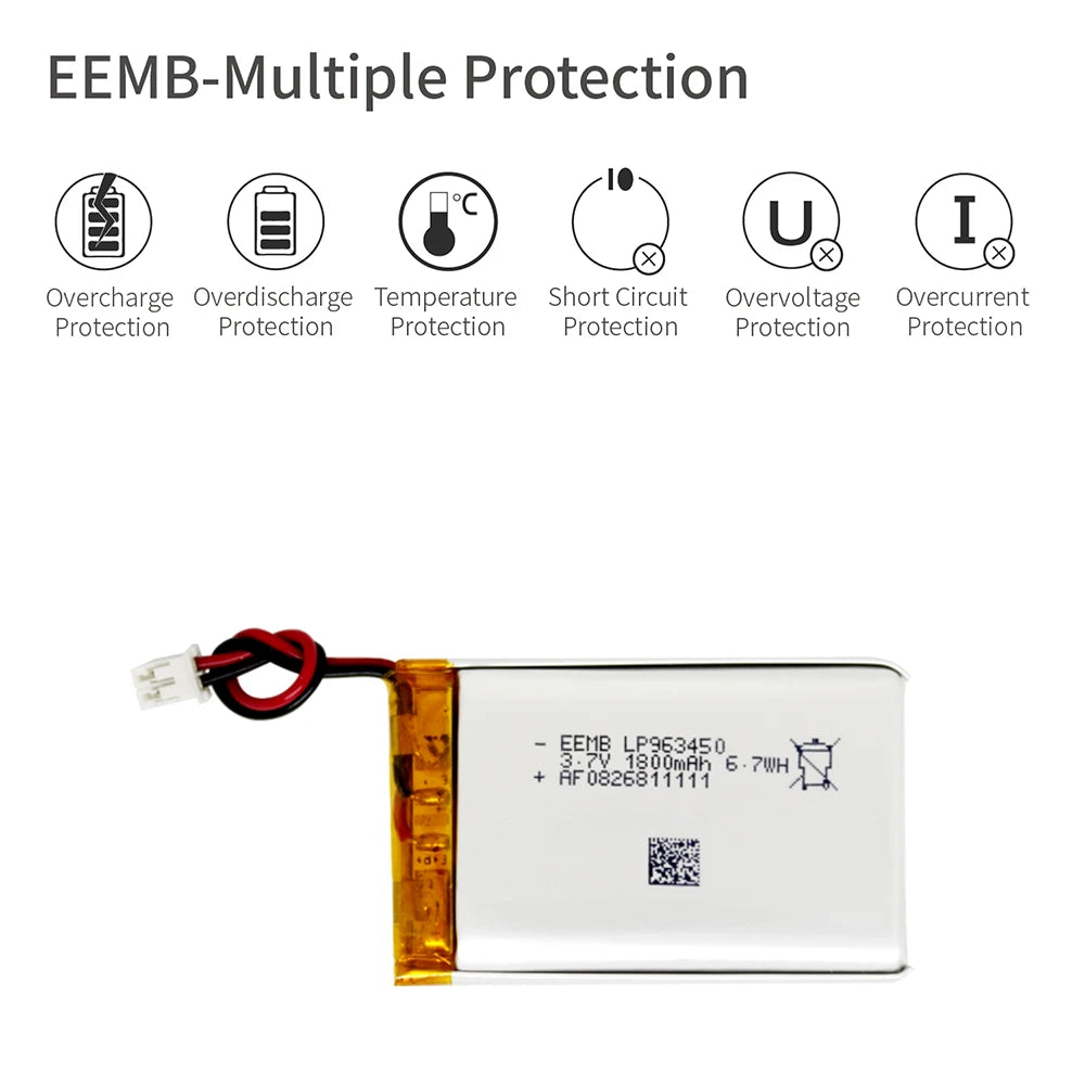 EEMB 3.7V Lipo Battery 1800mAh 963450 Rechargeable Lithium Polymer Battery for GPS Navigator MP5 Bluetooth Speaker