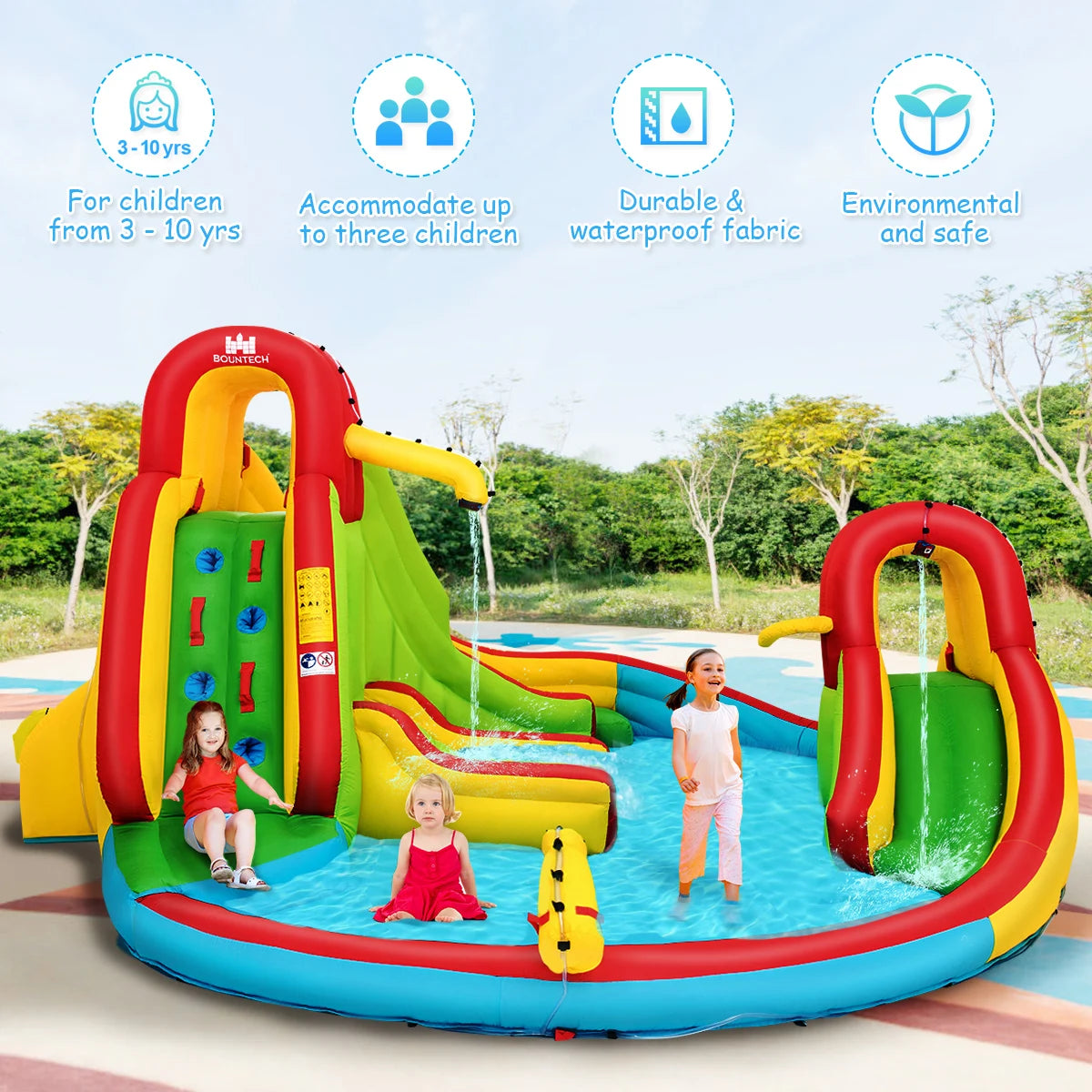 Kids Inflatable Water Slide Bounce Park Splash Pool w/Water Cannon