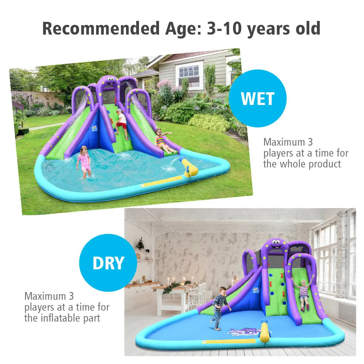 Inflatable Water Park Octopus Bounce House Dual Slide Climbing Wall W/ Blower