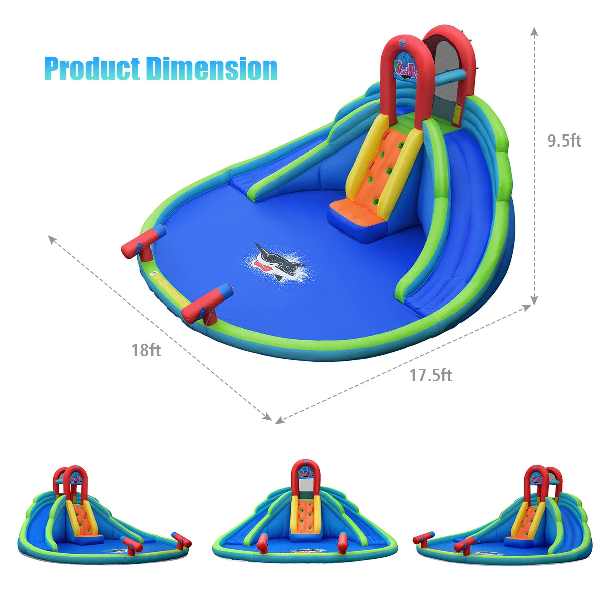 Inflatable Bounce House Kids Water Splash Pool Dual Slides