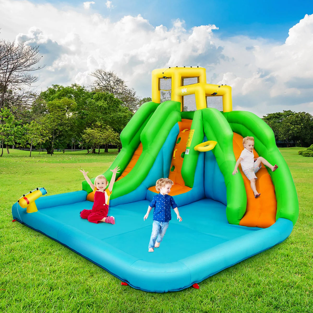 Kids Inflatable Water Park Bounce House 2 Slide w/Climbing Wall