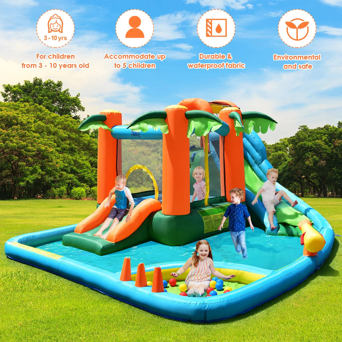 Inflatable Bounce House Kids Water Pool Dual Slide