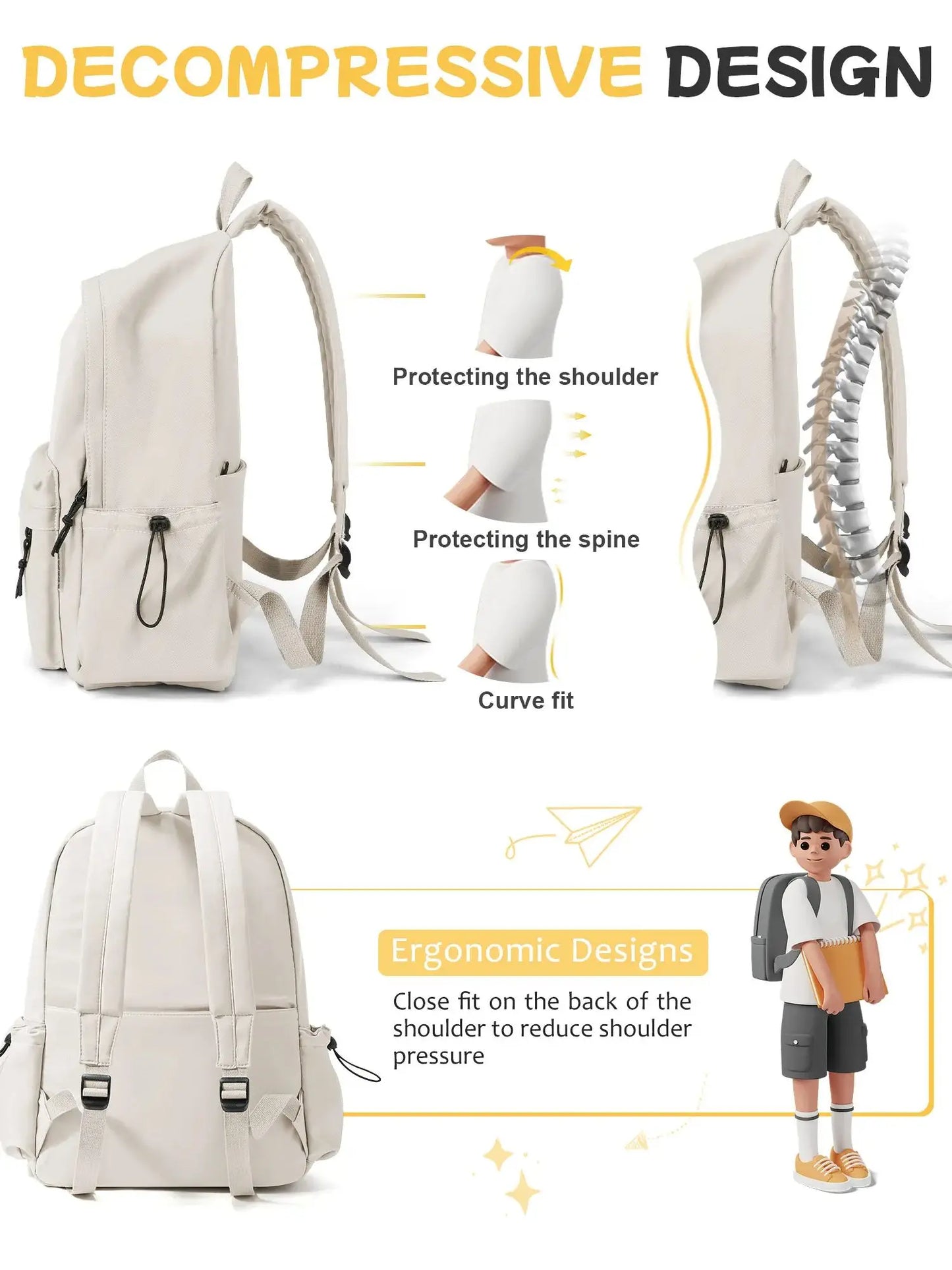 Lightweight School Backpack for Women Men, Waterproof Laptop Backpack for Girls, College Backpack for Boy Casual Travel Backpack