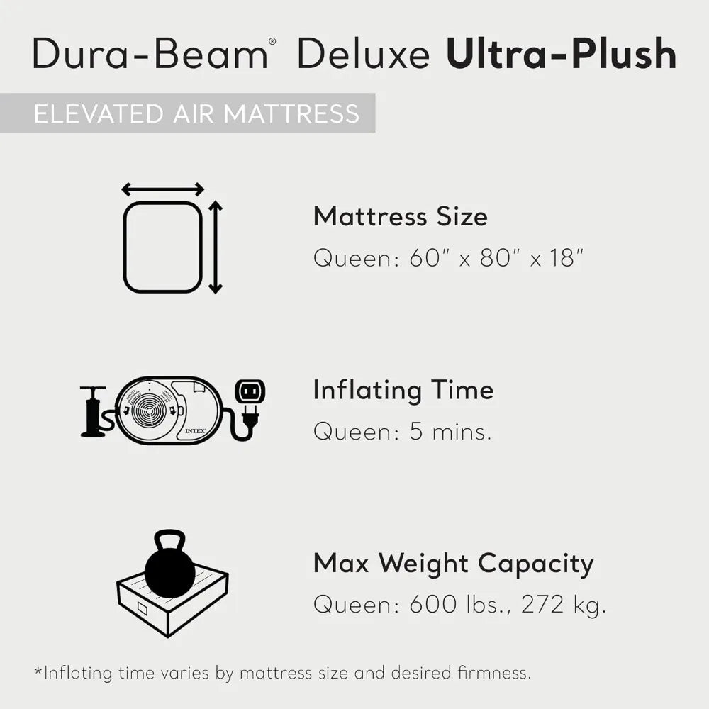 Deluxe 18 Inch Queen Sized Air Mattress Comforting Bed with Built in Electric Pump