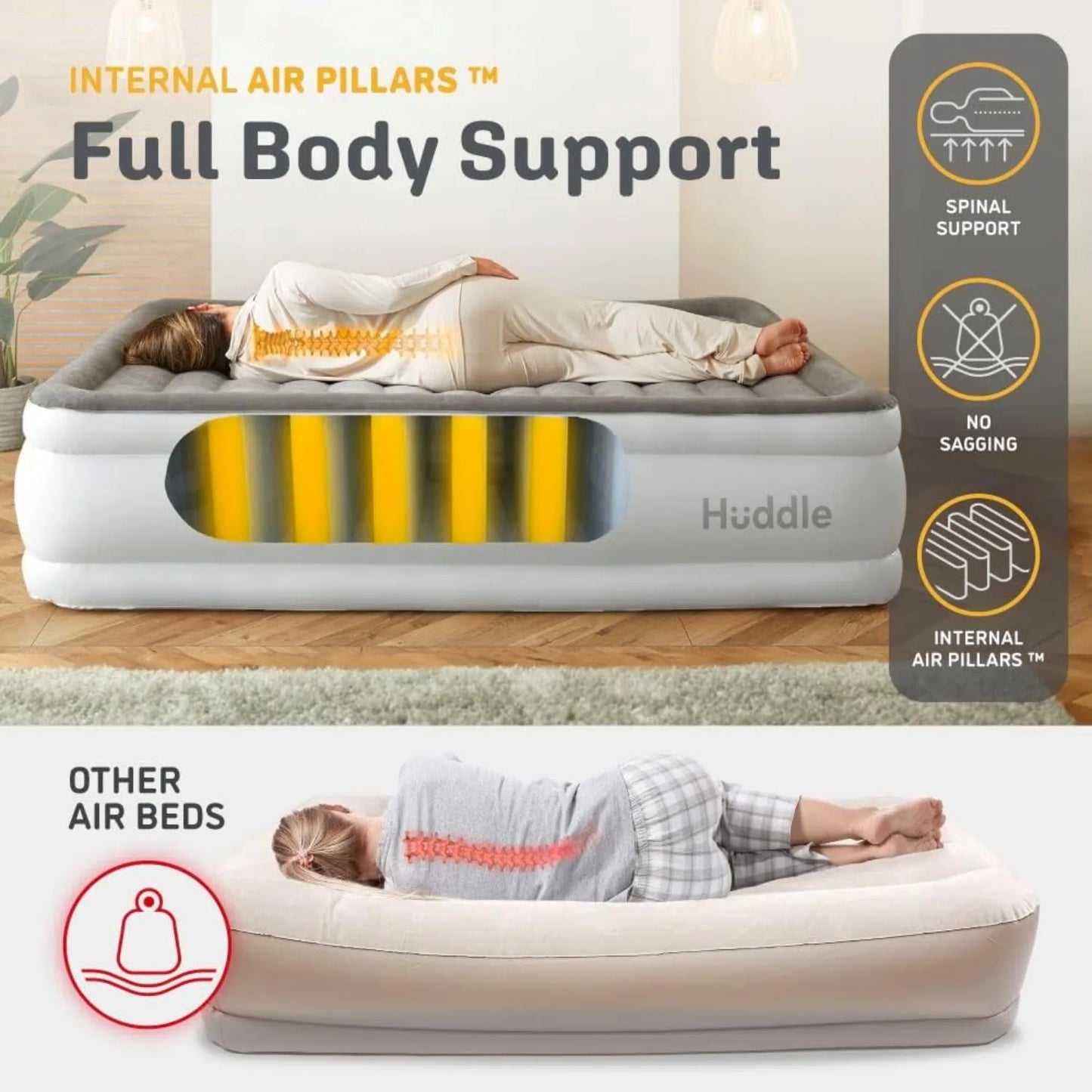 Huddle Luxury Air Bed with Patented Dual Pump SlumberGuard™ Premium Technology