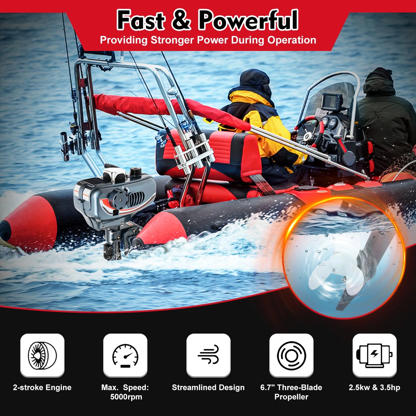 2 Stroke Outboard Motor 3.5 HP Fishing Boat Engine CDI Water Cooling Short-Shaft 2500W Water Cooled Fishing Boat  Engine