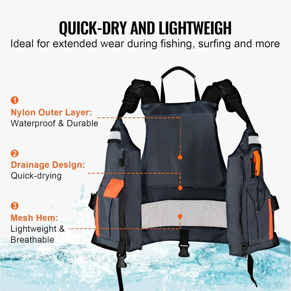 Life Vest for Watersports, Life Jacket with Waterproof Nylon & 80N Buoyancy