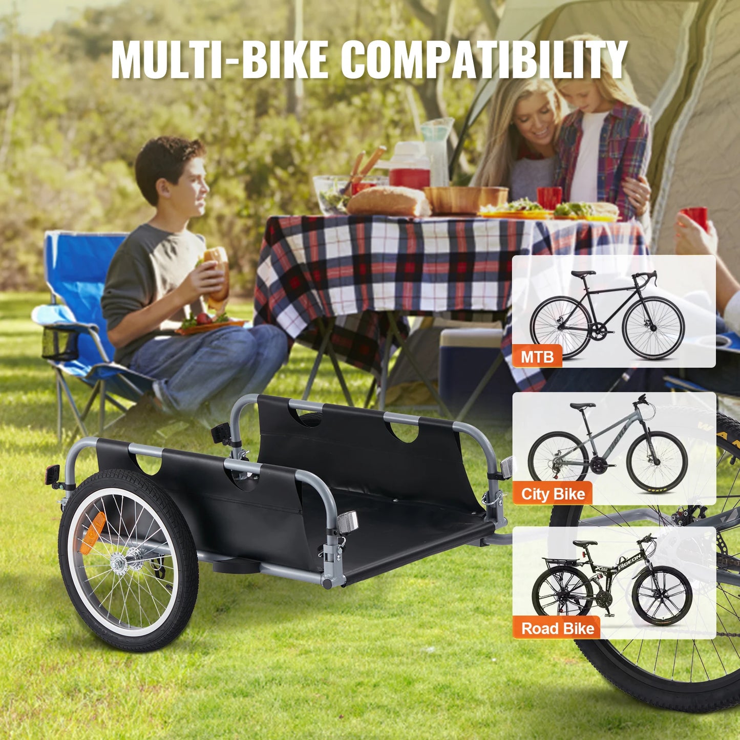 VEVOR 100 lbs Bike Cargo Trailer Foldable Bicycle Wagon Storage Cart with 16" Wheels & Safe Reflectors Fits 22"-28" Bike Wheels