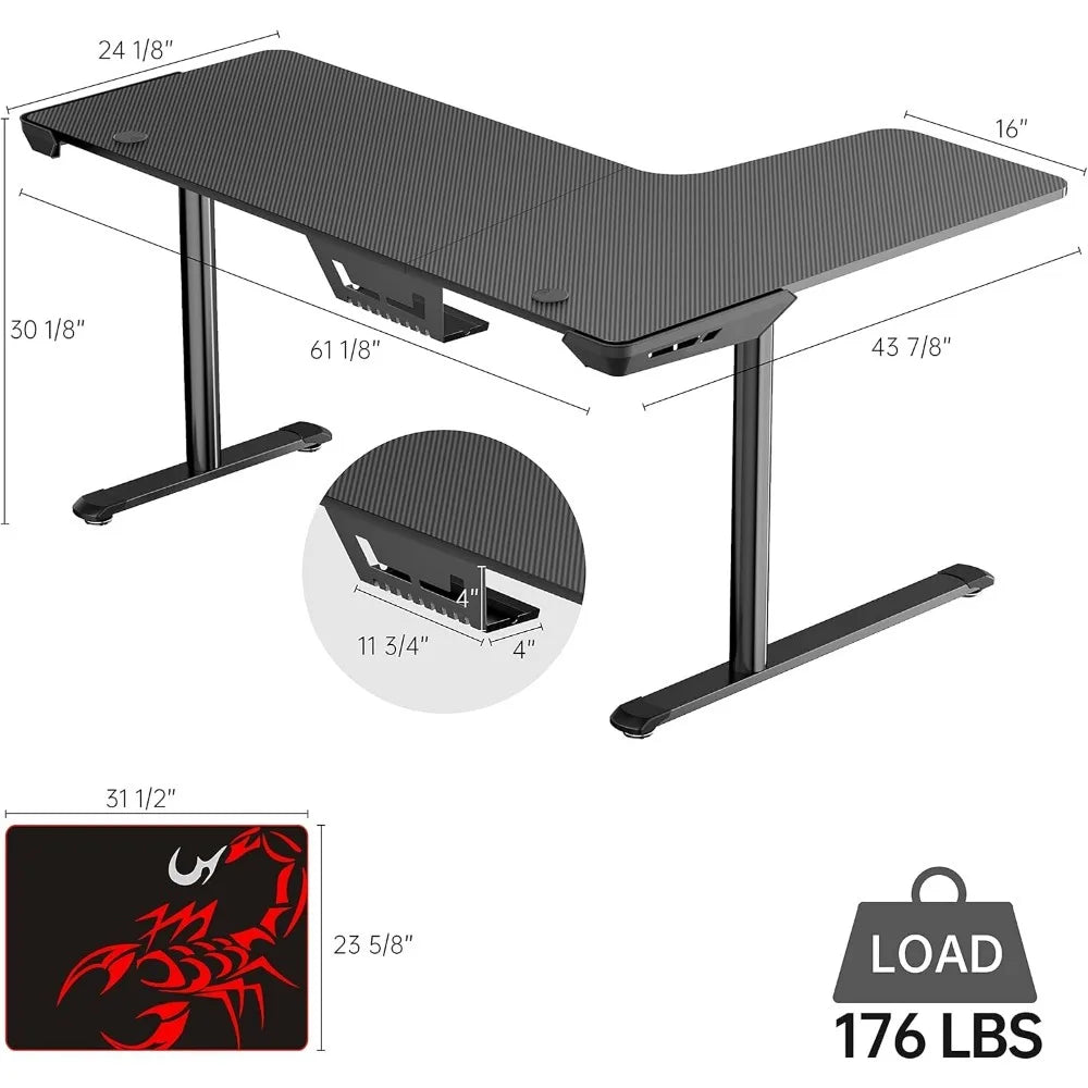 L Shaped Gaming Desk, 60 Inch L60 Home Office Corner PC Computer Gamer Table