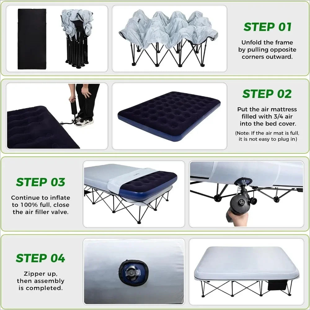 Camping Cot for Adults 2 Person W/Inflatable Air Mattress, Portable Folding Camping Bed