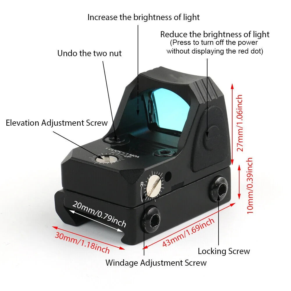 Tactical Mini RMR Red Dot Sight Collimator Glock Rifle Reflex Sight Scope