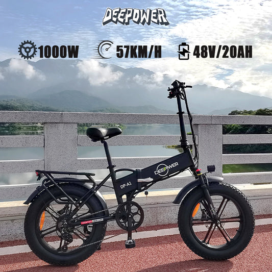 DEEPOWER A1 Folding Electric Bicycle 1000W 48V 20AH Fat Tire Ebike