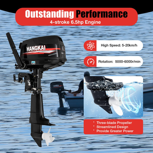 Hangkai Outboard Motor 6.5hp 4 Stroke, 123CC Boat Engine with Water Cooling System(4 stroke 6.5HP Motor+tank)