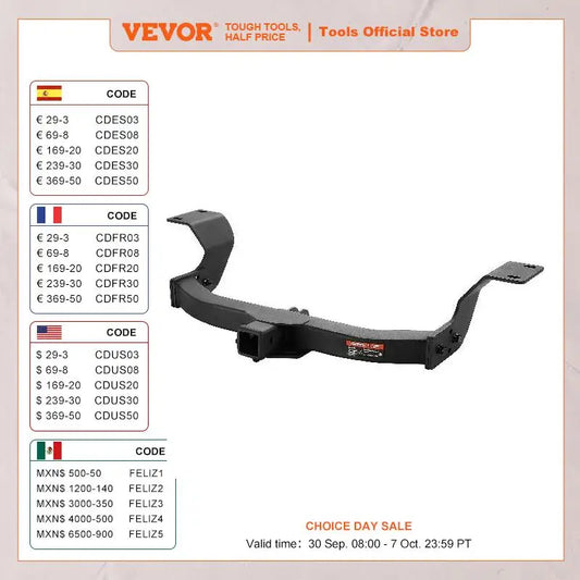 VEVOR Class 3 Trailer Hitch 2-Inch Receiver with Q455B Steel Tube Frame