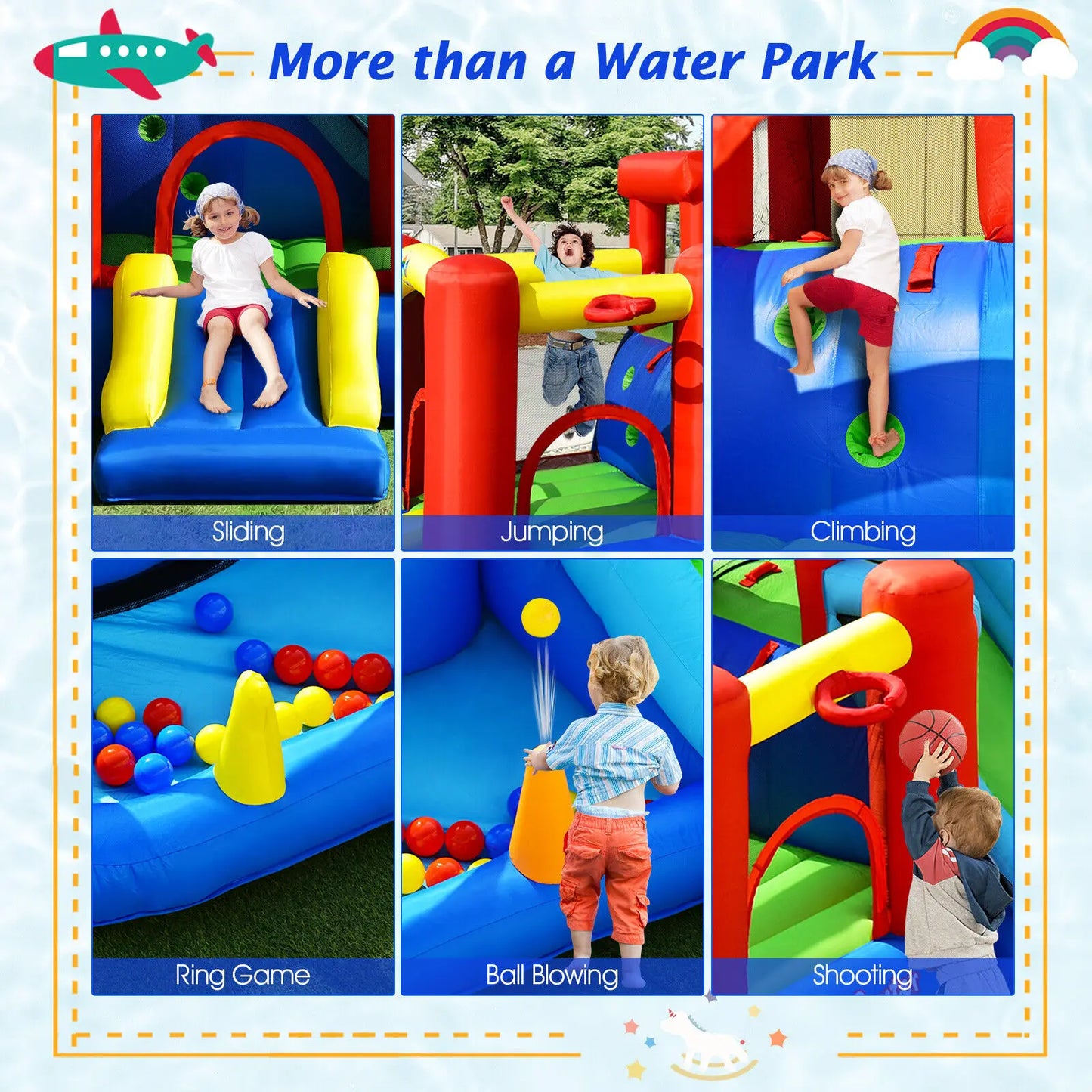 9-in-1 Inflatable Water Slide Kids Bounce Castle Giant Water Park Without Blower