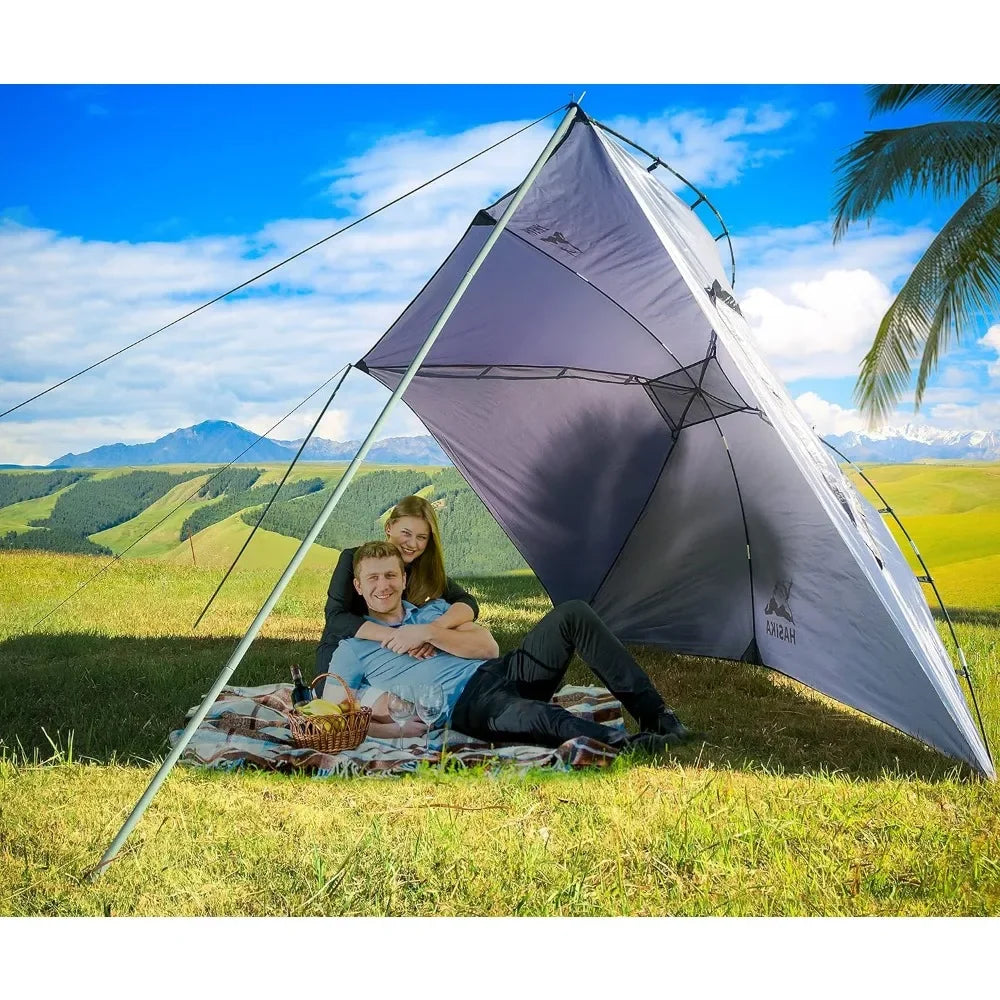 Awning, Versatility Camping Tent and Overlanding Portable Teardrop Awning Canopy Tear Resistant Tarp with 2 Sandbags