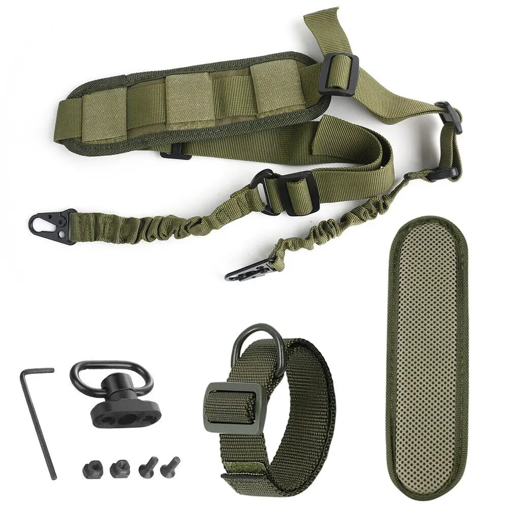 Green Two 2 Point Sling Strap + Sling Shoulder Pad +D Ring +MLOK QD Swivel Mount