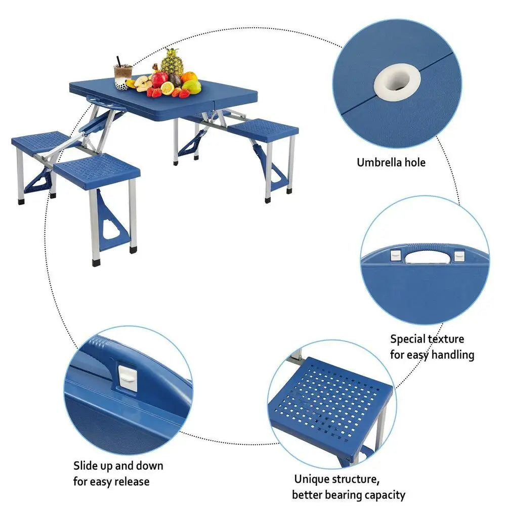 Aluminum & ABS Folding Camping Picnic Table /w 4 Chair Seats