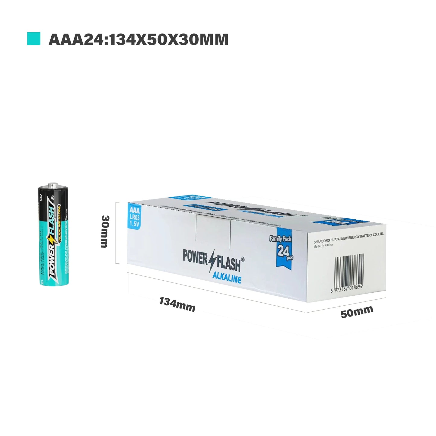 HUATAI PowerFlash AAA 120 pcs Alkaline Long-Lasting Batteries, triple A, LR03 High-performance Battery for Home, Work