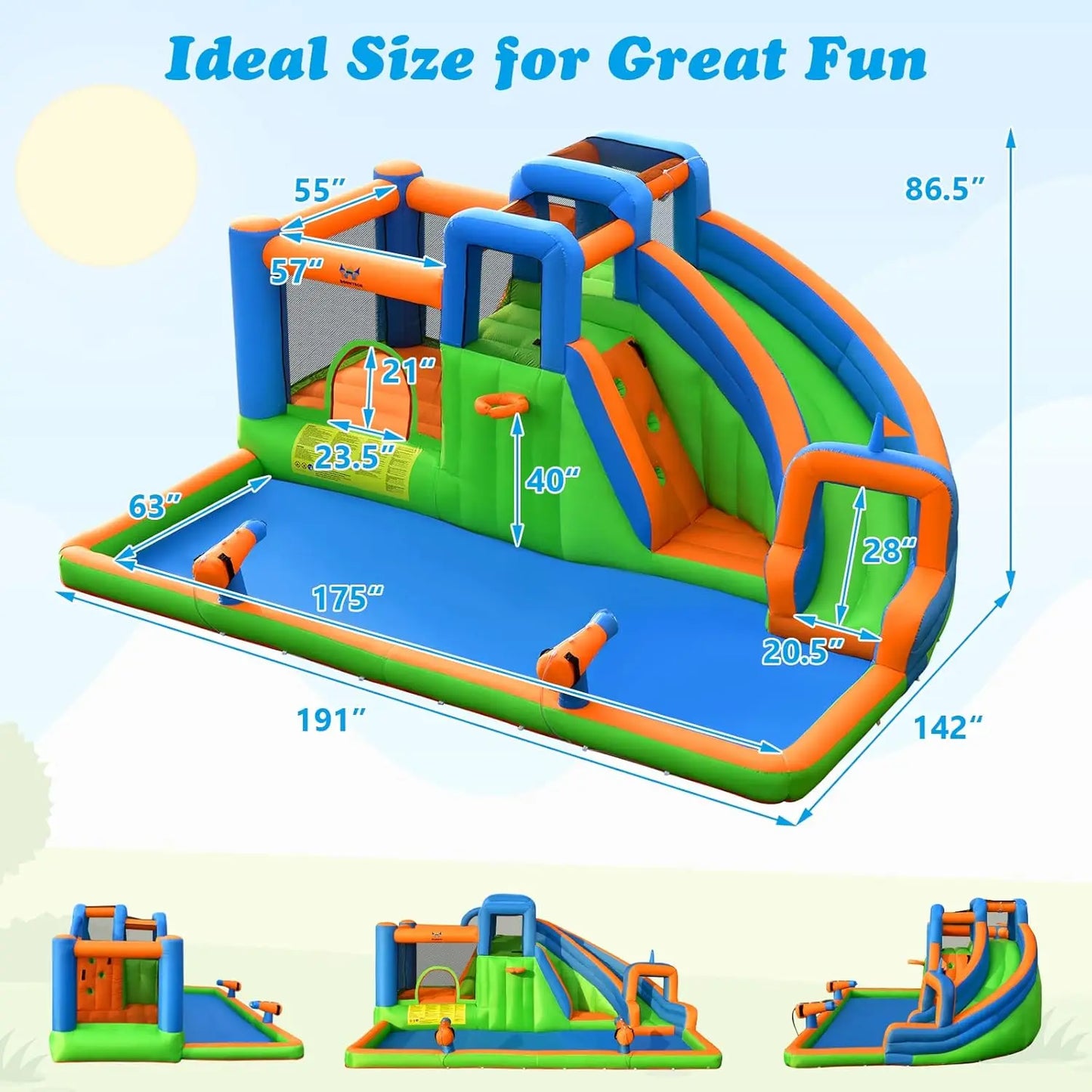 Inflatable Water Slide, 16x12FT Kids Giant Water Bounce House Combo