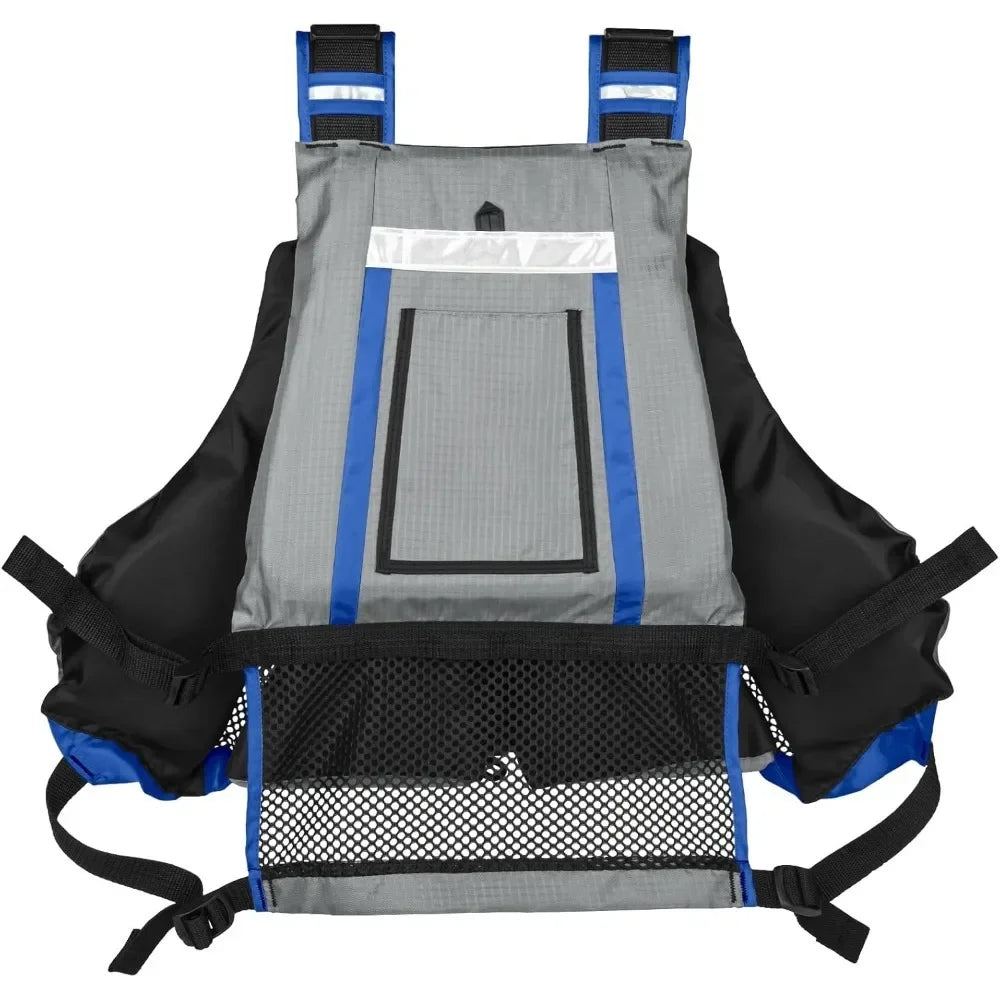 Life Jacket Breathable Mesh High Back for Comfort Double Expandable Zippered Pocke Adult Watersport Universal Vest