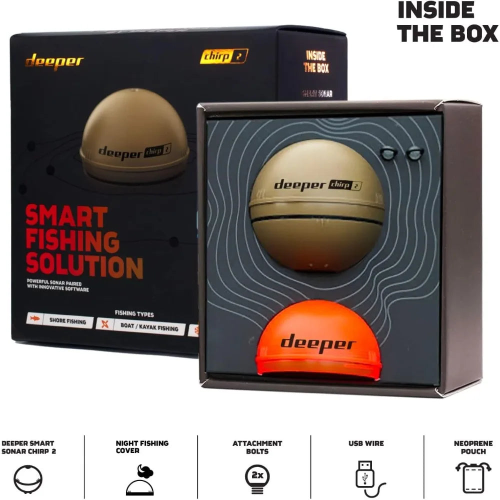 Chirp 2 Sonar Fish Finder - Portable Fish Finder and Depth Finder for Kayaks, Boats and Ice Fishing | Castable Deeper Fish Finde