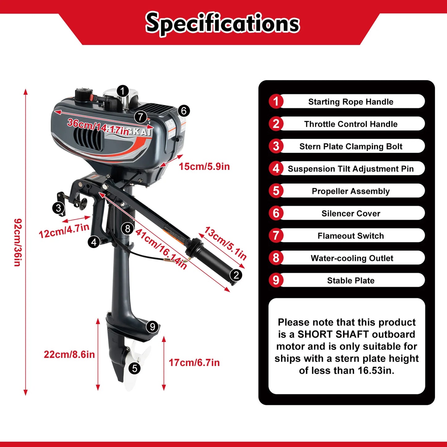 2-Stroke 3.5HP Outboard Motor Fishing Boat Petrol Engine Air Cooling System 49CC