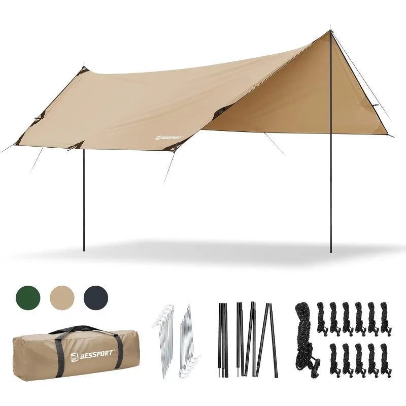 Bessport Camping Tarp, 16×9.8FT Tarp with 2 Poles, Lightweight