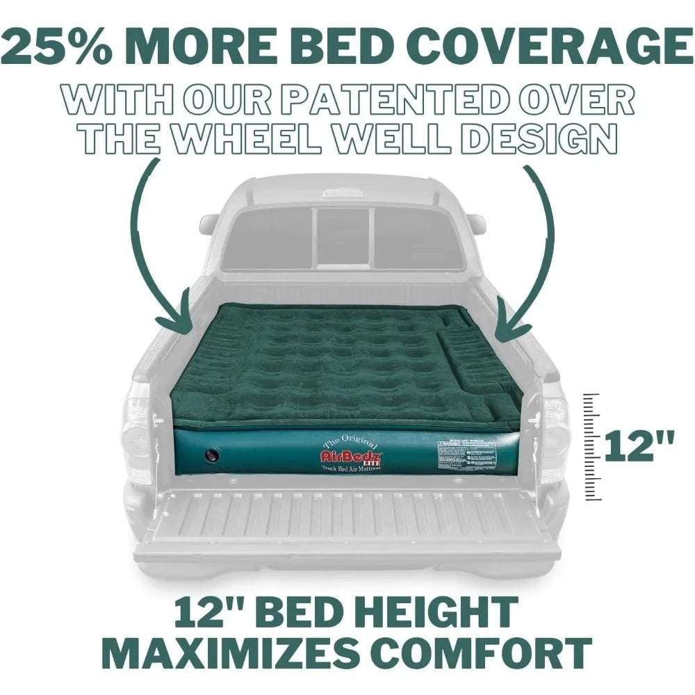 Full Size, Short 6'-6.5' Truck Bed Air Mattress with DC Corded Pump (76"x63"x12" Inflated)