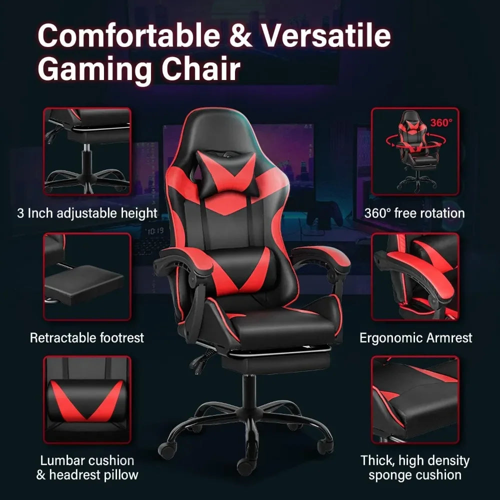 Gaming Chair,Backrest and Seat Height Adjustable Swivel Recliner