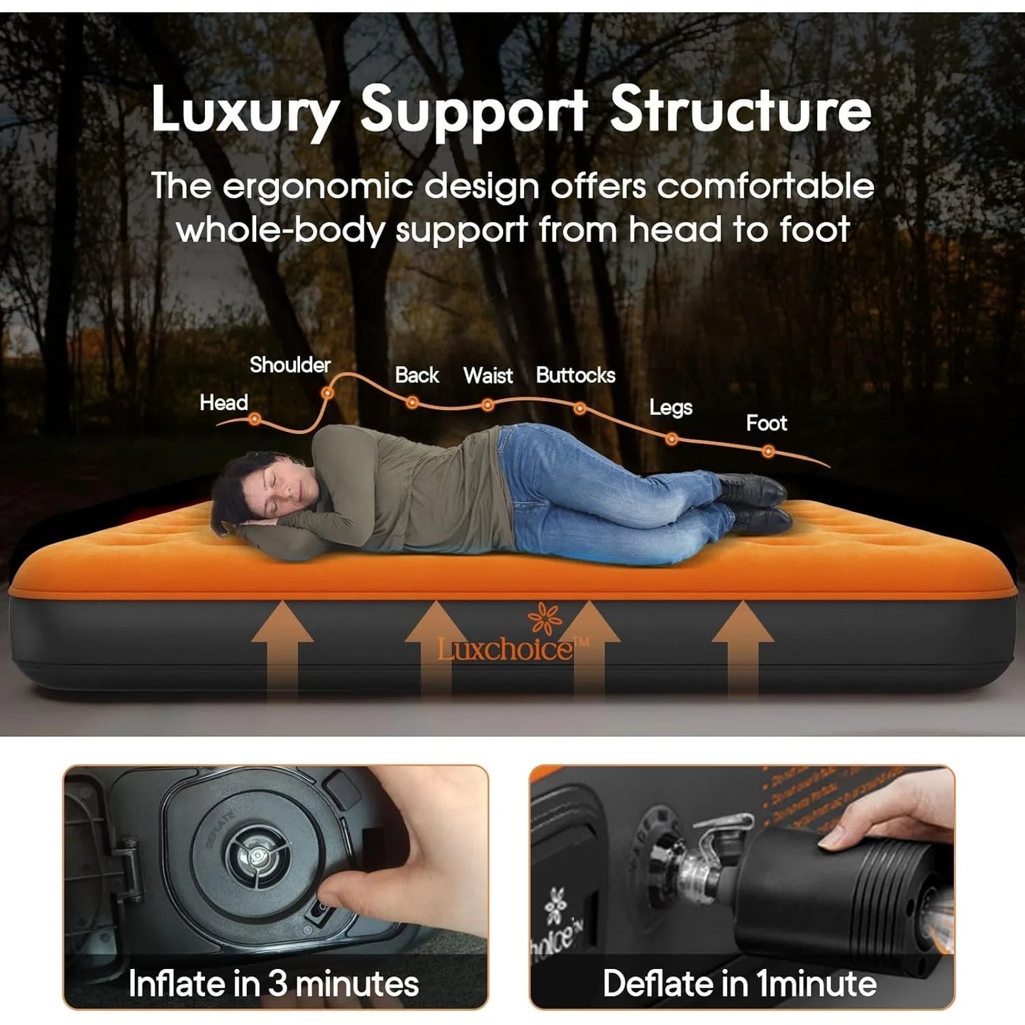 Air Mattress with Built-in USB Rechargeable Pump