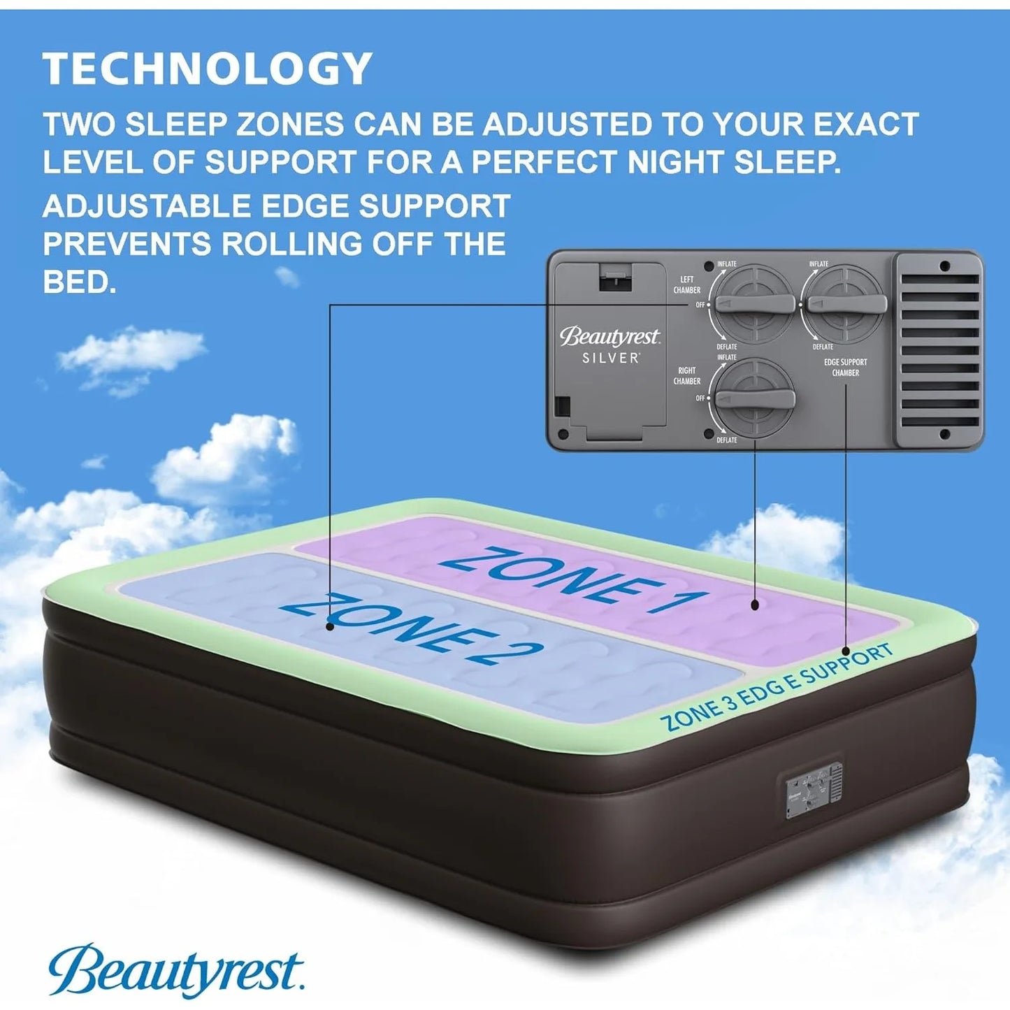 Duet 18" Queen Air Mattress - Dual Control Sleep Zones Edge Support, Built-in High-Speed Pump