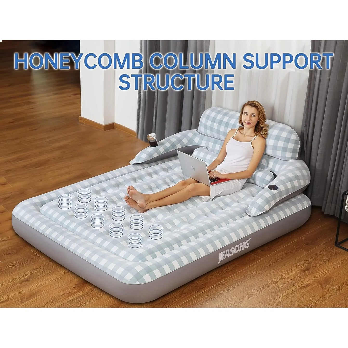 Air Mattress with Headboard, Fast Inflation/Deflation Inflatable Airbed, 9 Inches High