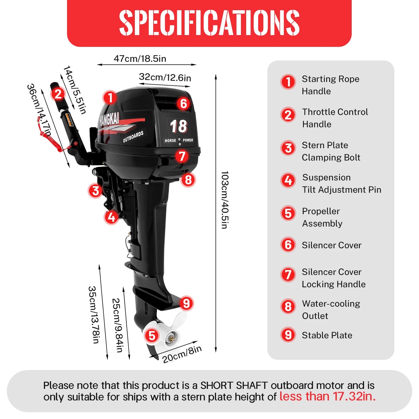 Outboard Motor 18HP 2-stroke, Heavy-Duty Outboard Motor Boat Engine