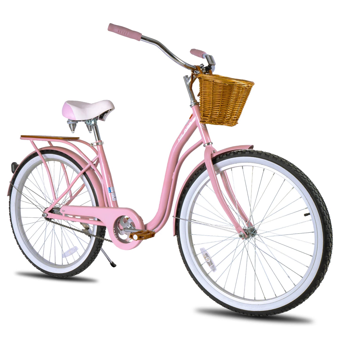 Hiland 26 Inch Beach Bike for Women, Single Speed Commuter Bicycle with Basket and Rear Cargo