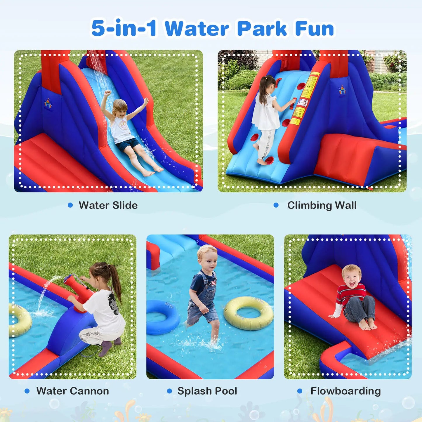 Costway Inflatable Water Slide Park w/ Climb Slide